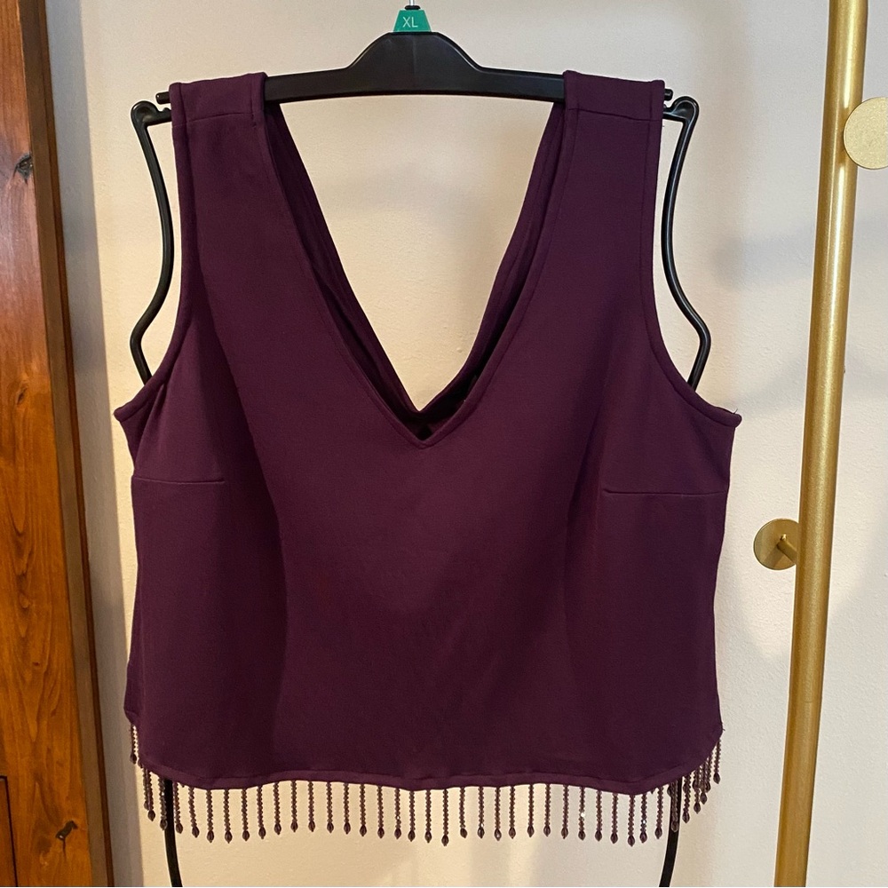 NWT W5 Cropped Purple Sleeveless Beaded Fringe Top